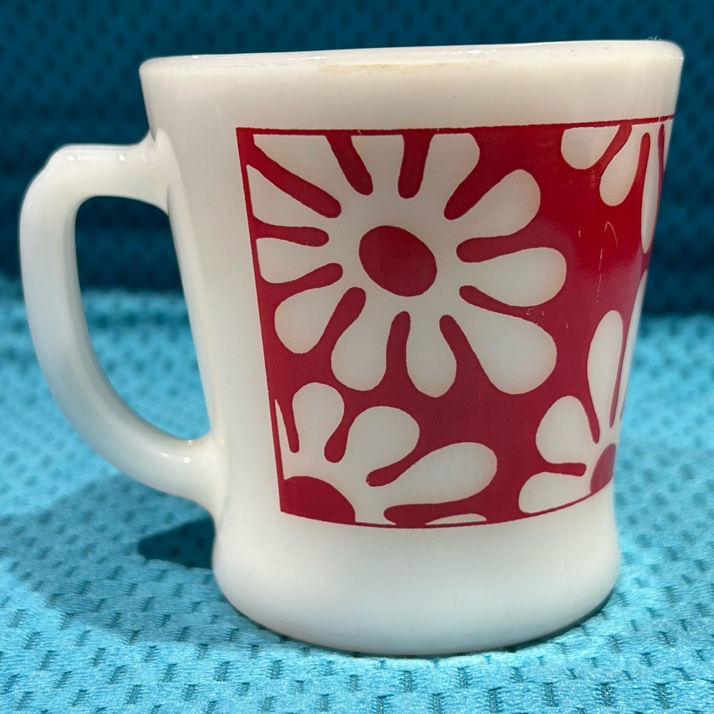 Vintage RED Flower Power Milk Glass 8oz Mug
